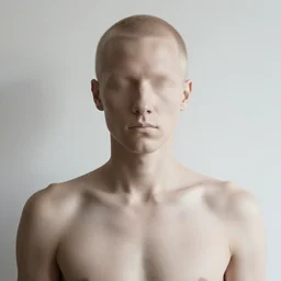 a person with absolutely no head, the face is in the chest area