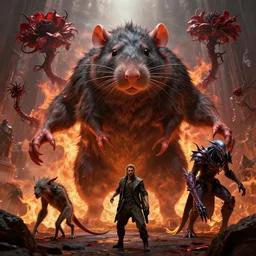by artgerm and agostino arrivabene, visually stunning, cinematic, ultra realistic, hyper realism, 1 2 k, epic, octane render, unreal engine, vfx, maya, mortal coil, hellfire, giant rat, imp master, timber wolf, bloodbloom, corruption, wee whelp, voidwalker