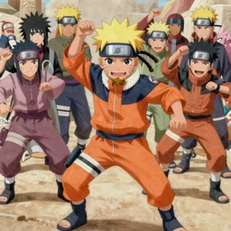 a highly detailed painting of a boy with dreadlocks and a beard in the reality of naruto, he does a lot of mischief and dances with the other members of the animated series