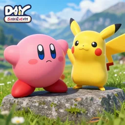 kirby and jigglypuff in switzerland. photo, sharp focus, 8 k.