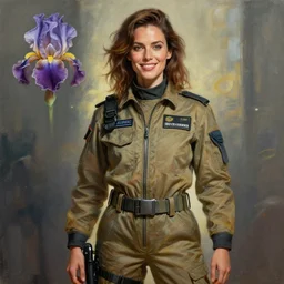 epic professional digital portrait art of woman wearing air force jumpsuit, happy, publicity photo, painting, by leesha hannigan, iris van herpen, artstation, cgsociety, wlop, epic, much wow, much detail, gorgeous, detailed, cinematic, masterpiece