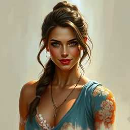 photo of charisma carpenter with simple smile paint detailed digital artstation, portrait hd 4 k, y greg rutkowski and gaston bussiere and craig mullins and j. c. leyendecker, hd