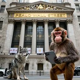 monkey wolf of wall street, stock brokerage firm with monkeys movie