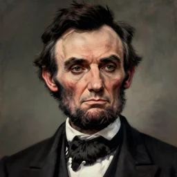 official portrait of the united states president, ( ( abraham lincoln ) ), scarred, close up, rim lighting, portrait, sinister atmospheric lighting. highly detailed painting by greg rutkowski, anime style