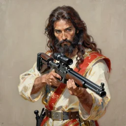 yoji shinkawa painting of a stylish sniper jesus. 8 k