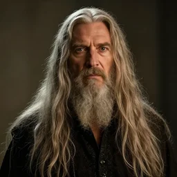 portrait of a master with long hairs in alan lee and marc simonetti and emil melmoth style, view is 2 meters away , cinematic lighting