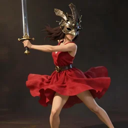 a photorealistic fantasy render of a beautiful sword dancer wearing a beautiful intricately detailed steam punk crow mask and clasical red short dress, by studio ghibli, artstation, arthur adams, beautiful dynamic epic lighting, shadows, cinematic atmosphere, artstation, zbrush art, octane render, 8 k