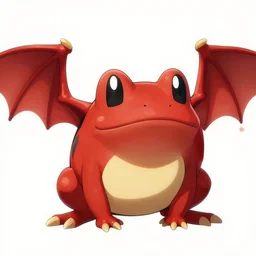 a round red frog with dragon wings, digital art, 8 k, in the style of pokemon