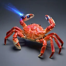 photo of a crab with futuristic laser guns