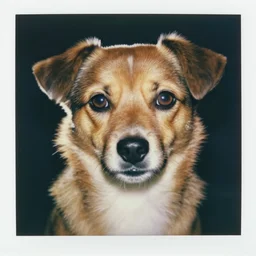 a extreme close - up photo, color studio photographic portrait of a little dog bird hybrid, dramatic backlighting, 1 9 7 3 polaroid photo from life magazine,