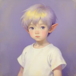 little elf tomboy, tunic, soft hair. light color palate, purple, yellow and white. detailed soft painting, ayami kojima, made in abyss, anatomically correct, inspired in balthus