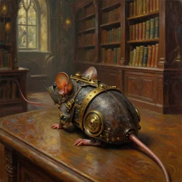 steampunk mouse in a library, oil painting on canvas by kenne gregoire, octane render, fantasy art, hyperrealistic