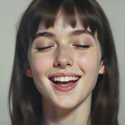a mouth a bit open, two eyes half closed, half a smile on her soul, a beautiful portrait on the wall. by artgerm and Alina Ivanchenko