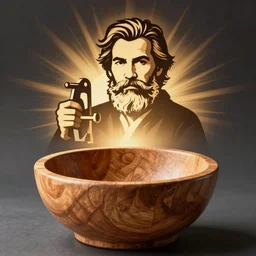 wooden bowl, bearded man, woodlathe, vector art, simple