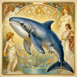 megalodon designed in ancient Greece, (SFW) safe for work, photo realistic illustration by greg rutkowski, thomas kindkade, alphonse mucha, loish, norman rockwell
