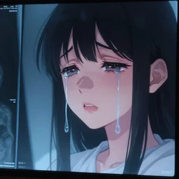 an anime girl crying with tears showing on an x - ray