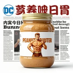 jar of peanut butter as the hero on the front page of a comic book dc realistic jack kirby