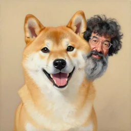 painting happy Shiba Inu with Bob Ross by Greg Hildebrandt