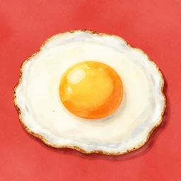 delicious fried egg, soft yolk, kseniia yeromenko, rob duenas, watercolor, illustration, red background, highly detailed