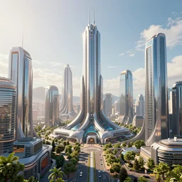 futuristic city, sunny day, artstation, octane render