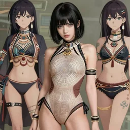 a beautiful boyish cassandra cain alluring instagram model, wearing elegant japanese hiphop leotard outfit with subtle mayan patterns and native fashion, aztec street fashion bathing suit, jrpg fashion, gapmoe yandere grimdark, trending on pixiv fanbox, painted by greg rutkowski makoto shinkai takashi takeuchi studio ghibli, akihiko yoshida