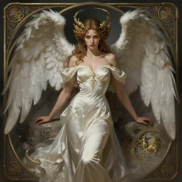 female fallen angel, elegant silk dress, d & d, fantasy, intricate, intimidating, highly detailed, digital painting, artstation, concept art, matte, sharp focus, illustration, hearthstone, art by artgerm and greg rutkowski and alphonse mucha