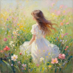a beautiful painting of the sea of flower, girl, by greg rutkowski, trending on artstation