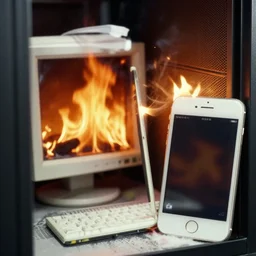 a server computer catching on fire, old iPhone photo