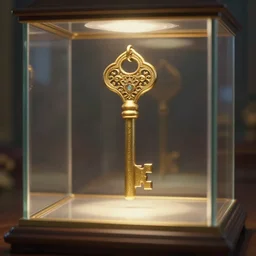 opal and gold, ornate key in a glass display case : : 4 k, quixel megascans, photorealism, cgi, digital concept art, redshift render, physically based rendering, cinematic, filmic