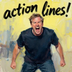 'bob odenkirk screaming, painting by phil hale, 'action lines'!!!, graphic style, visible brushstrokes, motion blur, blurry