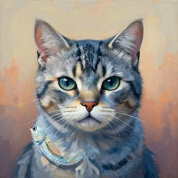 painting of hybrid between cat and a fish, intercrossed animal, mixture animal, by tiffany bozic, by zdzislaw beksinski, logical anatomy, cold hue's, warm tone gradient background, concept art, beautiful composition, digital painting