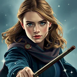 poster artwork, emma watson as hermione granger [ 2 0 0 4 ], medium shot, details, sharp focus, illustration, by [ [ [ wlop ] ] ] and jordan grimmer and alphonse mucha and greg rutkowski and pine ( ハイネ ) and 薯 子 imoko and 香 川 悠 作 and maya takamura