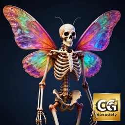 a portrait of a skelton with moth wings, highly detailed, digital photo, hdri, by christopher bretz and john carpenter, vivid colors, high contrast, 8 k resolution, intricate, photorealistic, smooth, psychedelic color scheme, concept art, award winning, cg society contest winner