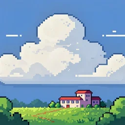 landscape, cloud, sky, pixelart style, building, by waneella, by jubilee - n 4