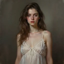 perfectly - portrait of a beautiful female wearing night gown netflix character, gloomy vibe, intricate, highly detailed, digital painting, loose brush strokes, realistic shaded lighting, artstation, concept art, smooth, sharp focus, illustration, realism, oil painting, unreal engine 5, 8 k, art by peter mohrbacher and sam spratt