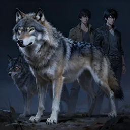 concept art of night themed wolf fullbody, highly detailed painting by dustin nguyen, akihiko yoshida, greg tocchini, 4 k, trending on artstation, 8 k