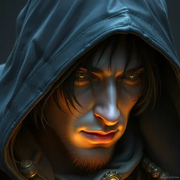 hooded male alchemist, ear - length raven - black hair, close shot, stuning 3 d render, dnd character masterpiece, glowing aura, by donato giancola and greg rutkowski and wayne barlow and zdzisław beksinski, realistic face