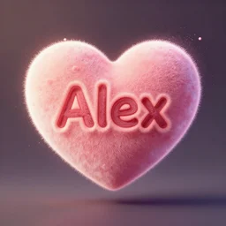 a heart with the name alex written on it, cute, high detail, well lit, octane render, blender, particles, dream like, alex