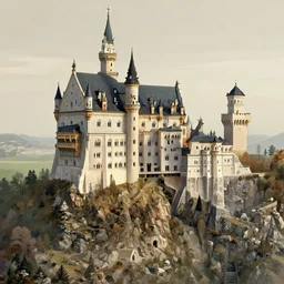 Matte painting Landscape. Elaborate elegant castle built on top of a tall peak. Detailed, intricate, HD, 8k, elaborate, detailed digital art trending in artstation