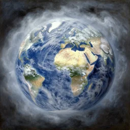 earth after the cretaceous – paleogene extinction event, a harsh winter cools down the earth, blizzards envelop the lands and barely any sunlight gets through the thick dust clouds, dark skies, thick snow in the style of hudson river school of art, oil on canvas