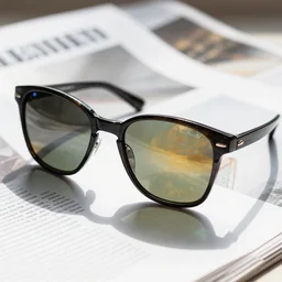 sunglasses with lenses made of reflective stained glass, realistic, highly detailed, magazine photo, product showcase