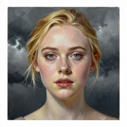 professional painting of Elle Fanning in the style of Conrad Roset, head and shoulders portrait, symmetrical facial features, smooth, sharp focus, illustration, intricate, stormy weather, extremely detailed masterpiece,