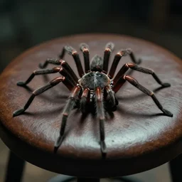 spider sitting in chair, cinematic, realistic