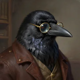 a detailed portrait of a crow librarian with old glasses dressed, by justin gerard and greg rutkowski, digital art, realistic painting, dnd, character design, trending on artstation