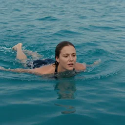 high definition snapshot from a movie of mila kunis swimming in the ocean, 2 4 mm, photorealistic, epic shot, photography, professional photography, directed by wes anderson