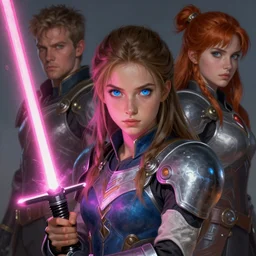 blue eyed girl holding a pink lightsaber!! fire emblem, art by artgerm and greg rutkowski and magali villeneuve, portrait, d & d, fantasy, highly detailed, digital painting, trending on artstation, concept art, sharp focus, illustration
