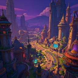 a fantasy city full off colour, deep colour's, concept art, stylized, unreal engine 5, trending on art station,