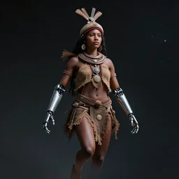 beautiful futuristic himba woman wearing otjize, robotic arms, weightless in space, hyperrealistic, scifi, concept art, digital art, portrait, dark, muted colors
