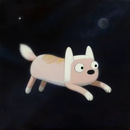 jake the dog floating in space, romantic oil painting, dark, melanchonic, adventure time