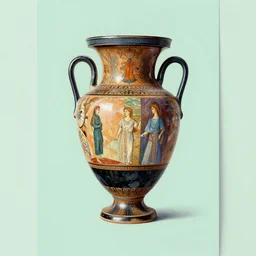 achingly beautiful print of intricately painted ancient greek amphora on pastel green background by rene magritte, monet, and picasso.